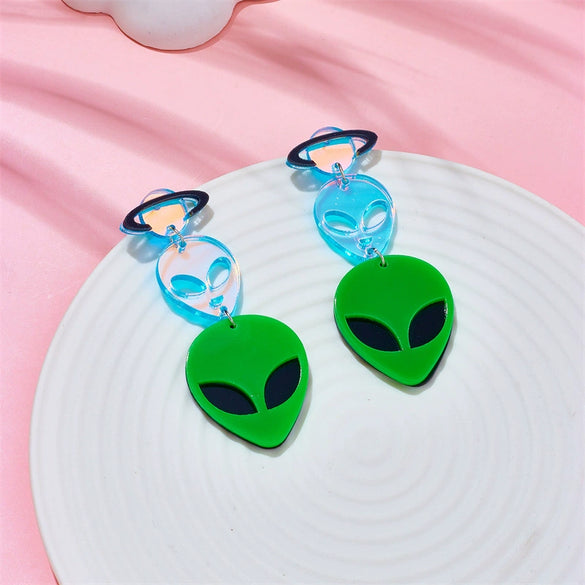 Wholesale Cartoon Alien Acrylic Earrings With Laser And Printing Process And Colorful Planet Design