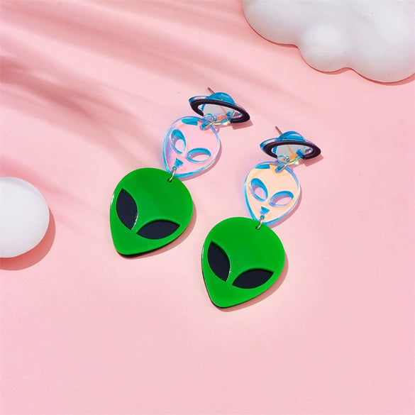 Wholesale Cartoon Alien Acrylic Earrings With Laser And Printing Process And Colorful Planet Design