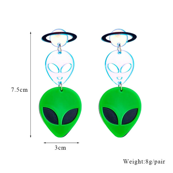 Wholesale Cartoon Alien Acrylic Earrings With Laser And Printing Process And Colorful Planet Design