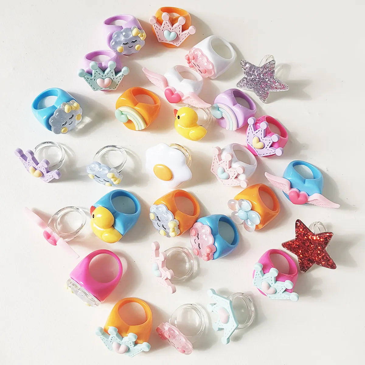 Wholesale  Cartoon Crown Cute Little Yellow Duck Cloud Multi-color Resin Ring