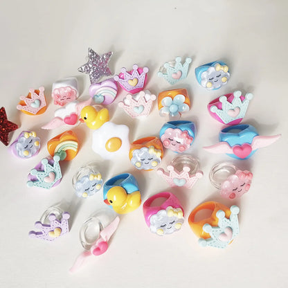 Wholesale  Cartoon Crown Cute Little Yellow Duck Cloud Multi-color Resin Ring