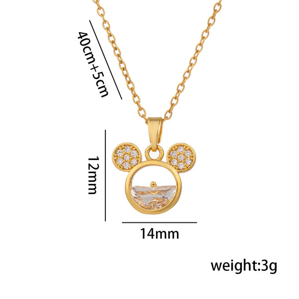 Wholesale Cartoon Cute Mickey Mouse Titanium Steel Zircon Pendant Necklace With Electroplating For Women