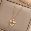 Wholesale Cartoon Cute Mickey Mouse Titanium Steel Zircon Pendant Necklace With Electroplating For Women