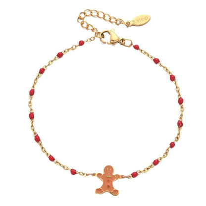 Wholesale Cartoon Style Cute Gingerbread Stainless Steel Enamel Plating Gold Plated Bracelets