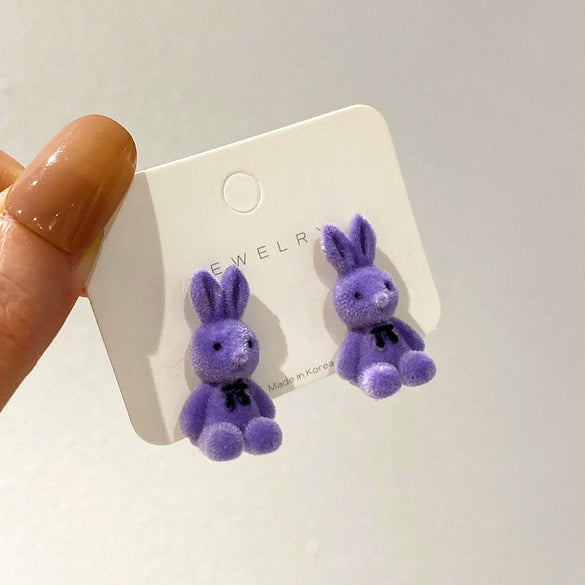 Wholesale Cartoon Velvet Bider Rabbit Flocking Earrings For Women Sweet Style