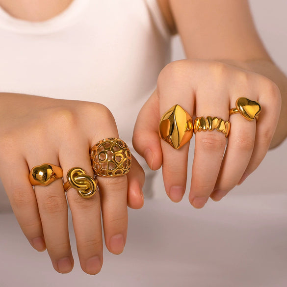 Wholesale Casting Ring Simple Design Sense Stainless Steel 18K Furnace Vacuum Plated Geometric Style
