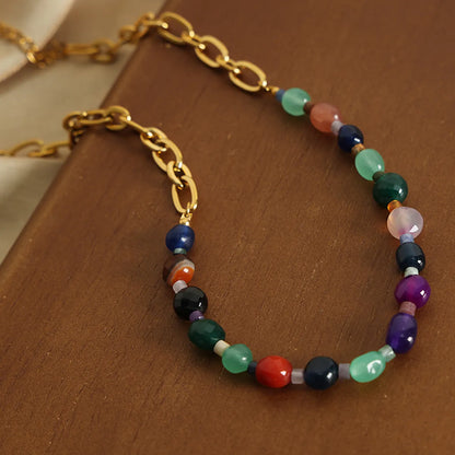 Wholesale Casual Bohemian Simple Style Geometric Agate Titanium Steel Plating 18k Gold Plated Necklace