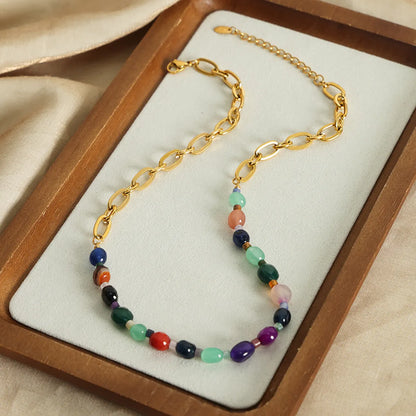 Wholesale Casual Bohemian Simple Style Geometric Agate Titanium Steel Plating 18k Gold Plated Necklace