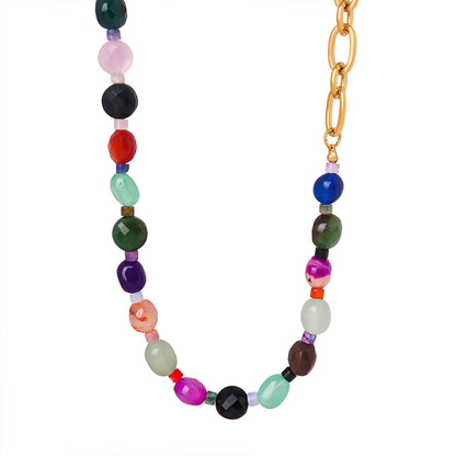 Wholesale Casual Bohemian Simple Style Geometric Agate Titanium Steel Plating 18k Gold Plated Necklace