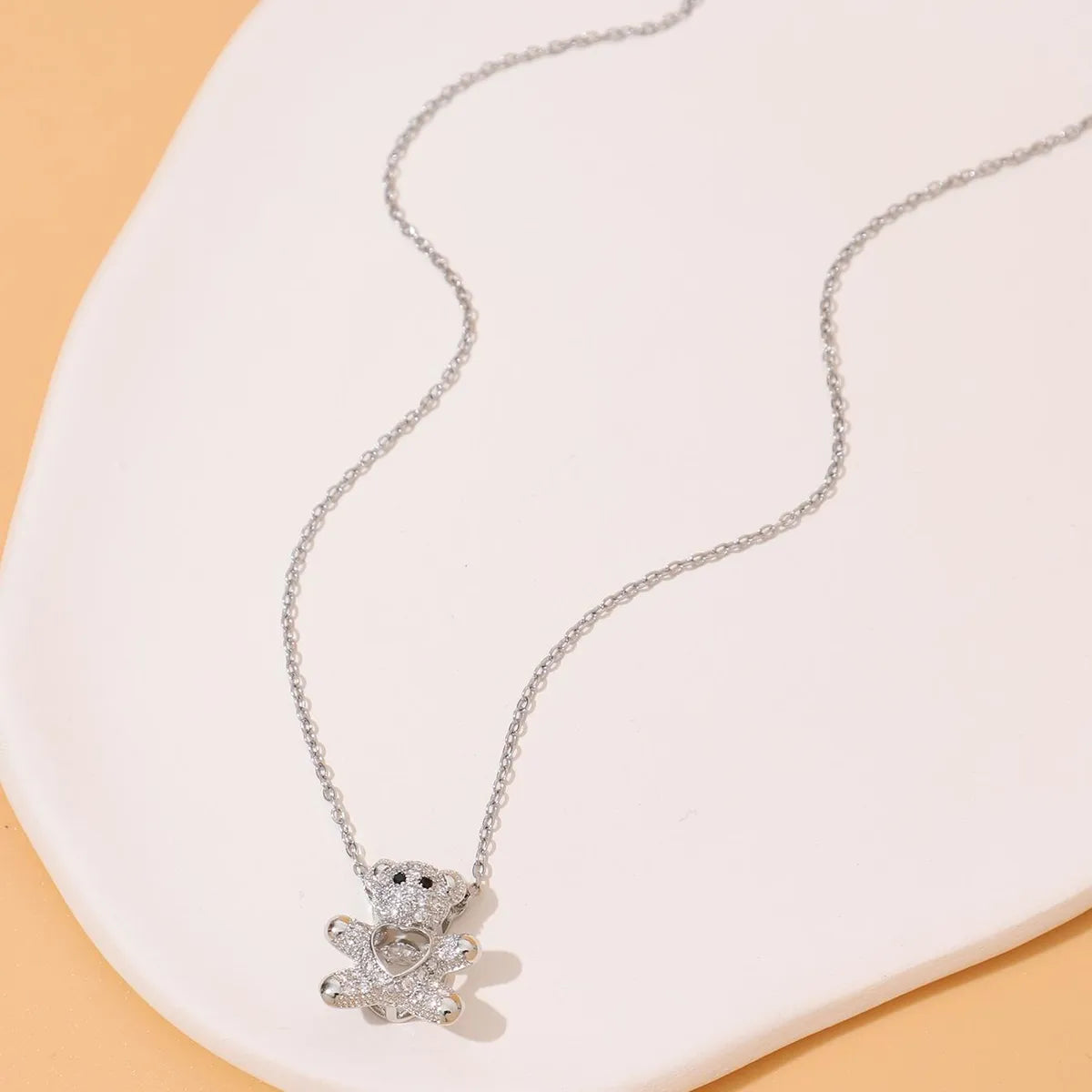 Wholesale Casual Cute Little Bear 304 Stainless Steel Copper Inlay 18K Gold Plated Zircon Pendant Necklace