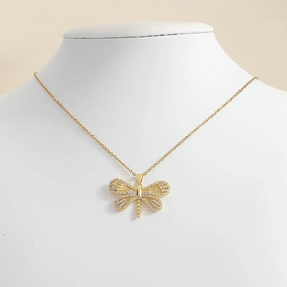 Wholesale Casual Cute Vacation Dragonfly 304 Stainless Steel Copper Plating Inlay 18K Gold Plated Zircon Pendant Necklace