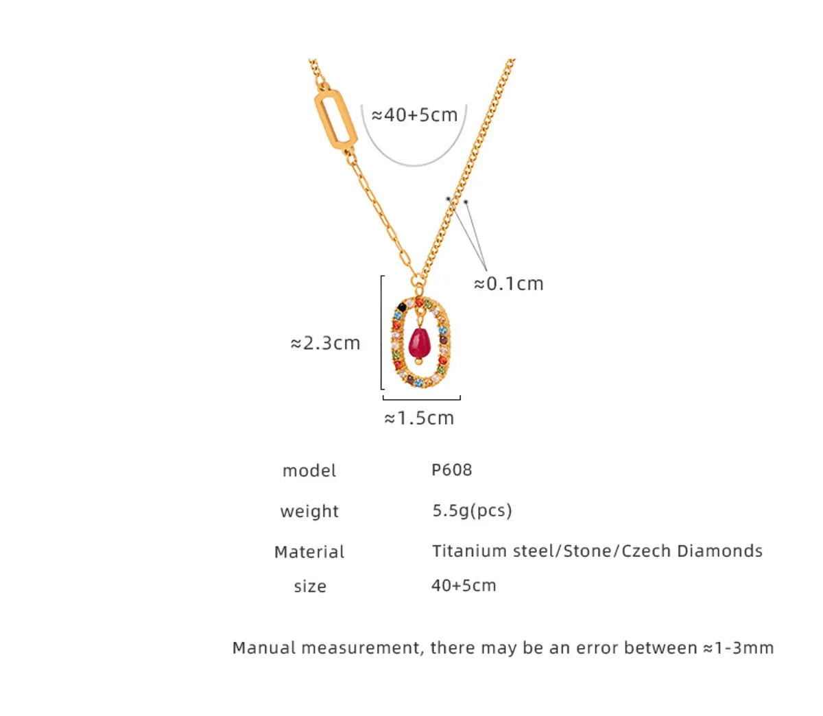 Wholesale Casual Elegant Circle Oval Agate Titanium Steel Plating Inlay 18k Gold Plated Artificial Diamond Pendant Necklace