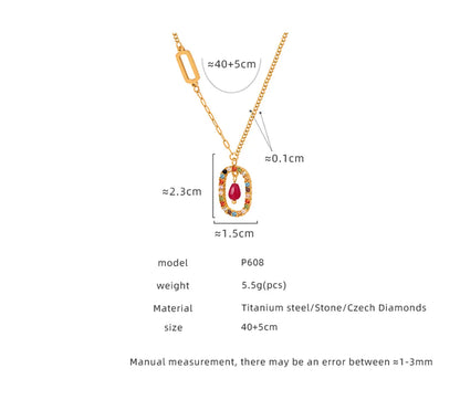 Wholesale Casual Elegant Circle Oval Agate Titanium Steel Plating Inlay 18k Gold Plated Artificial Diamond Pendant Necklace