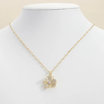 Wholesale Casual Elegant Cute Flower 304 Stainless Steel Copper Plating Inlay 18K Gold Plated Zircon Pendant Necklace