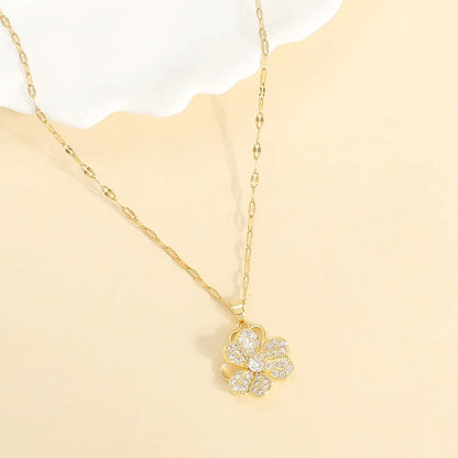 Wholesale Casual Elegant Cute Flower 304 Stainless Steel Copper Plating Inlay 18K Gold Plated Zircon Pendant Necklace