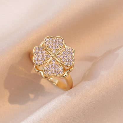 Wholesale Casual Elegant Flower Copper Zircon Open Rings