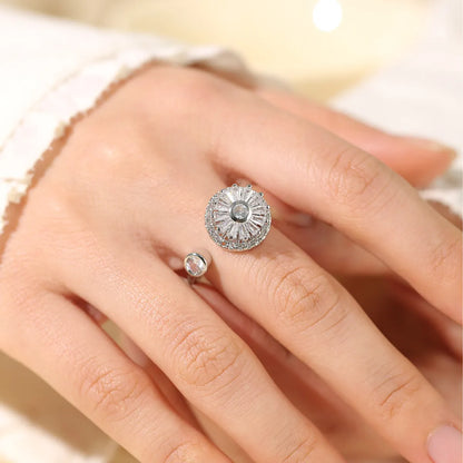 Wholesale Casual Elegant Flower Copper Zircon Open Rings