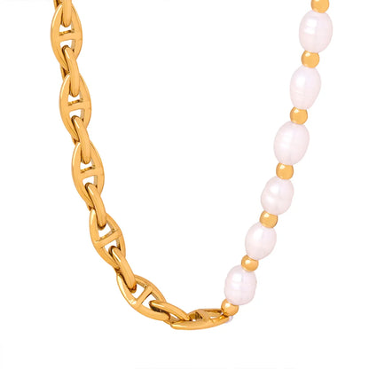 Wholesale Casual Elegant French Style Geometric Freshwater Pearl Titanium Steel Plating 18k Gold Plated Necklace