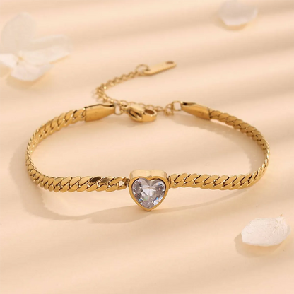 Casual Elegant Simple Style Heart Shape Titanium Steel Plating Inlay Rhinestones 18k Gold Plated Bracelets