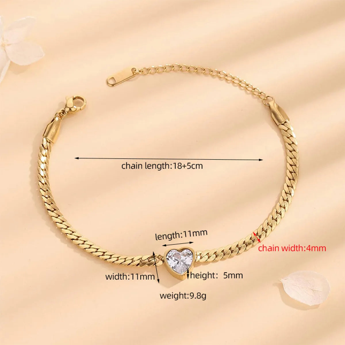 Casual Elegant Simple Style Heart Shape Titanium Steel Plating Inlay Rhinestones 18k Gold Plated Bracelets