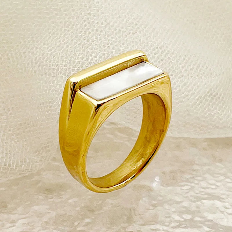 304 Stainless Steel Gold Plated Casual Elegant Simple Style Plating Rectangle Shell Rings