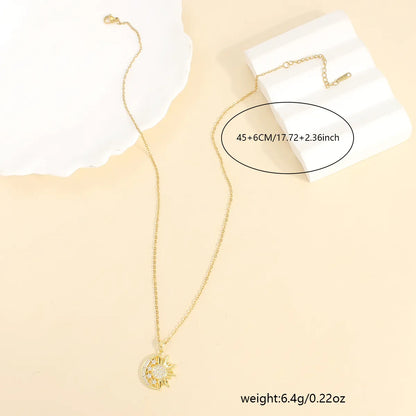 Wholesale Casual Elegant Sun Moon 304 Stainless Steel Copper Plating Inlay 18K Gold Plated Zircon Pendant Necklace