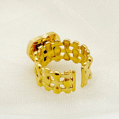 304 Stainless Steel Gold Plated Casual Elegant Vintage Style Plating Inlay Heart Shape Shell Open Rings