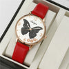 Wholesale Casual Female Round Stainless Steel Case Imitation Leather Strap Butterfly Printed Watch And Jewelry Set