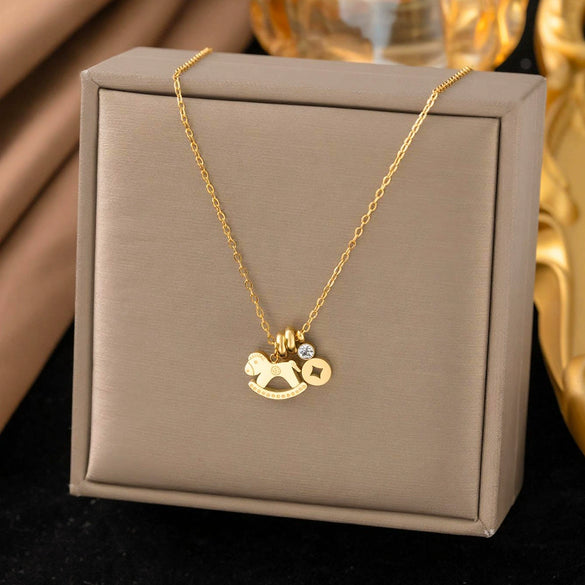 Wholesale Casual Geometric Animal Zodiac Real Gold Plated Titanium Steel Flash O Chain Necklace And Anklet For Women
