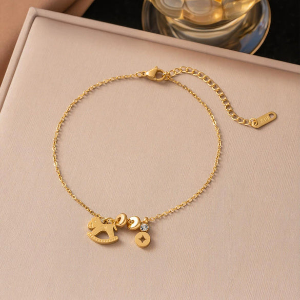 Wholesale Casual Geometric Animal Zodiac Real Gold Plated Titanium Steel Flash O Chain Necklace And Anklet For Women