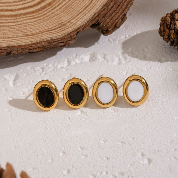 Wholesale Casual Geometric Oval Stainless Steel Earrings With Pvd Furnace Vacuum Real Gold Plating For Girls