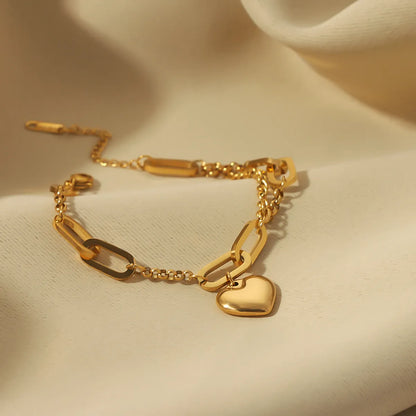 Wholesale Casual Hip-hop Modern Style Heart Shape Stainless Steel Plating 18k Gold Plated Bracelets