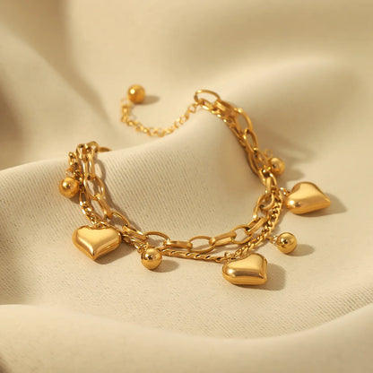 Casual Hip-hop Modern Style Round Heart Shape Stainless Steel Plating 18k Gold Plated Bracelets