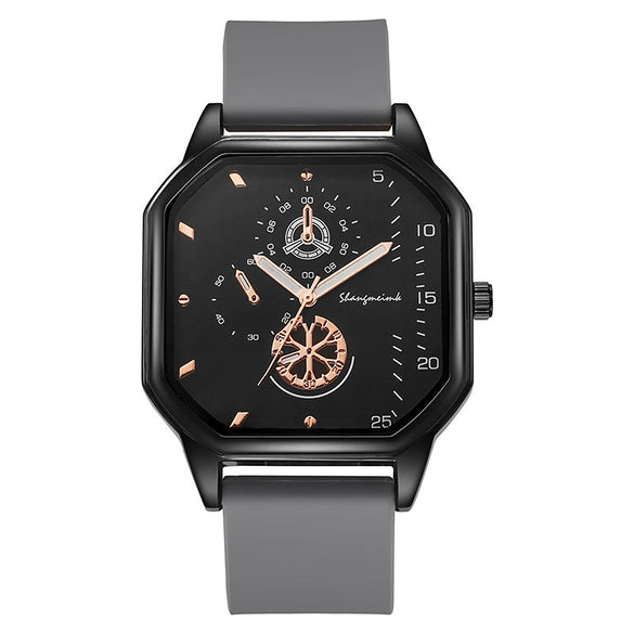 Wholesale Casual Men's Sports Quartz Watch With Double Layer Square Alloy Case And Pu Strap
