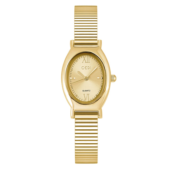 Wholesale Casual Oval Quartz Watch For Female Alloy Case And Strap Mineral Reinforced Glass Mirror Spiral Crown Horseshoe Buckle