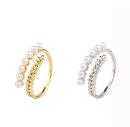 Wholesale Casual Pastoral Grain Sterling Silver Artificial Pearls Open Ring