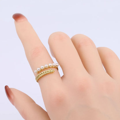 Wholesale Casual Pastoral Grain Sterling Silver Artificial Pearls Open Ring