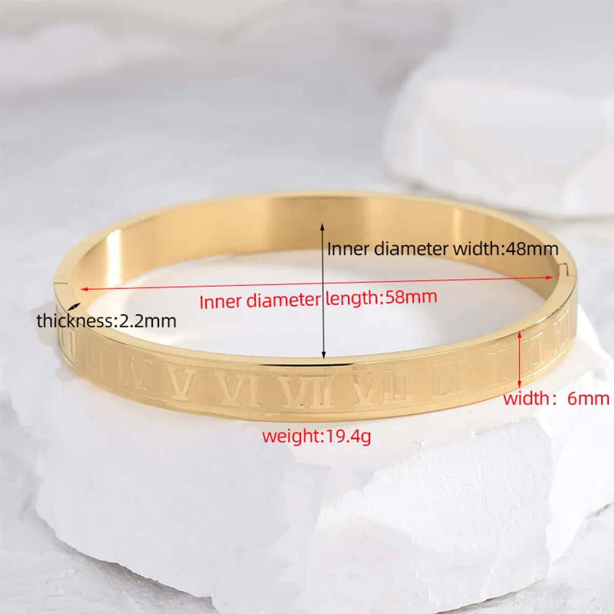 Casual Roman Numeral Stainless Steel Plating 18k Gold Plated Bangle