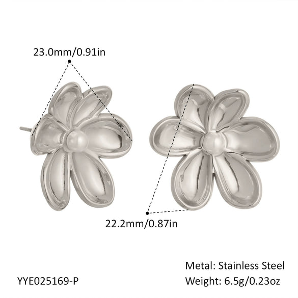 Wholesale Casual Simple Camellia Flower Stud Earrings And Ring Jewelry Set For Women Titanium Steel Hypoallergenic Nonfading Pvd Vacuum Real Gold Electroplating