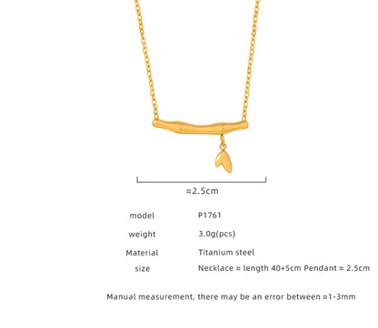 Wholesale Casual Simple Style Bamboo Titanium Steel Plating 18k Gold Plated Pendant Necklace