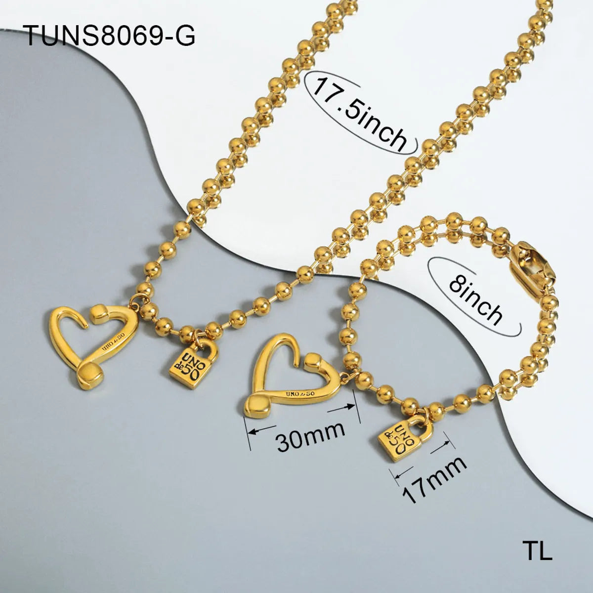 Wholesale Casual Simple Style Classic Style Heart Shape Stainless Steel Plating 18k Gold Plated Bracelets Necklace