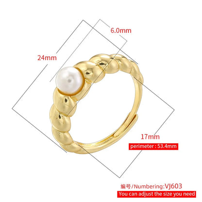 Wholesale Casual Simple Style Classic Style V Shape Twist Copper Plating Inlay 18K Gold Plated Zircon Open Rings