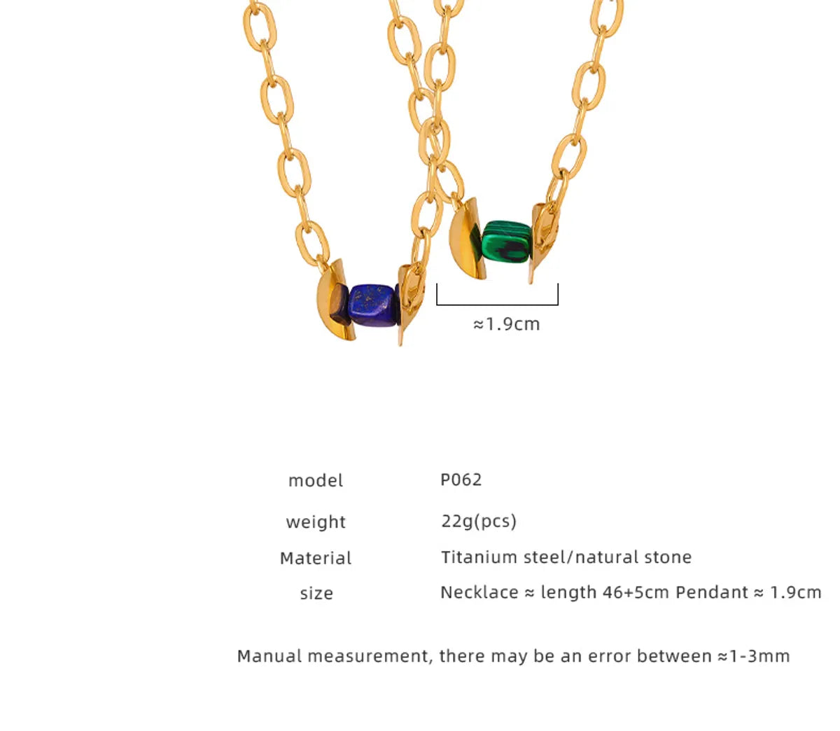 Wholesale Casual Simple Style Color Block Natural Stone Titanium Steel Plating 18k Gold Plated Pendant Necklace