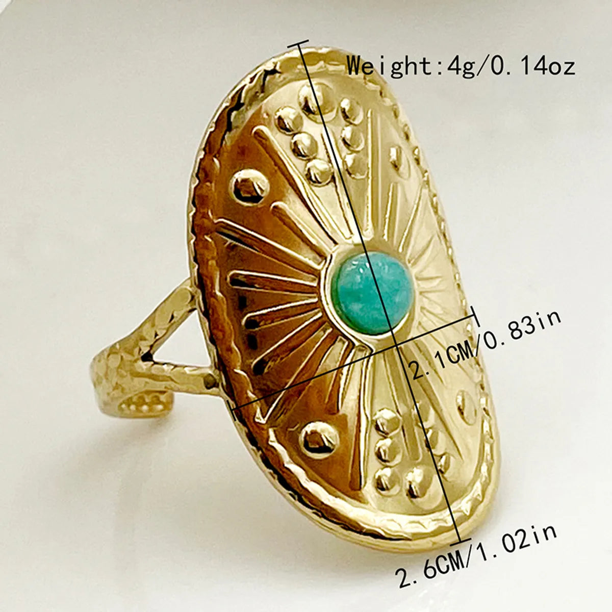 Wholesale Casual Simple Style Commute Oval Stainless Steel Plating Inlay Gold Plated Natural Stone Open Rings