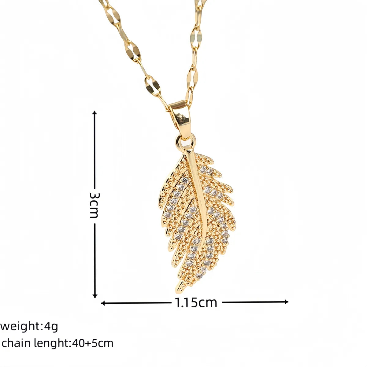 Wholesale Casual Simple Style Feather Copper Inlay 18K Gold Plated Zircon Pendant Necklace