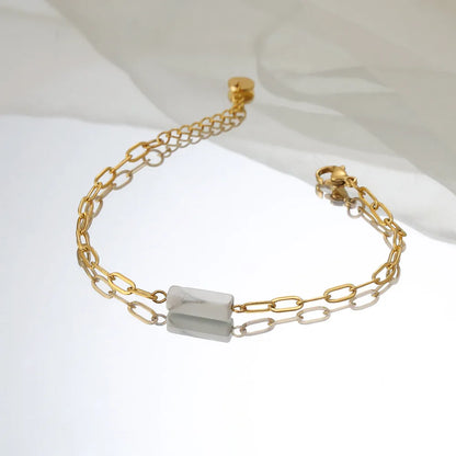 Casual Simple Style Geometric 304 Stainless Steel Natural Stone 18K Gold Plated Bracelets In Bulk