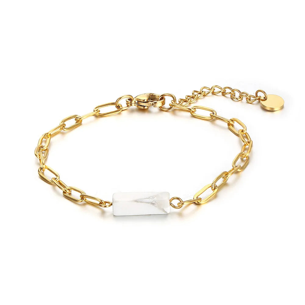 Casual Simple Style Geometric 304 Stainless Steel Natural Stone 18K Gold Plated Bracelets In Bulk