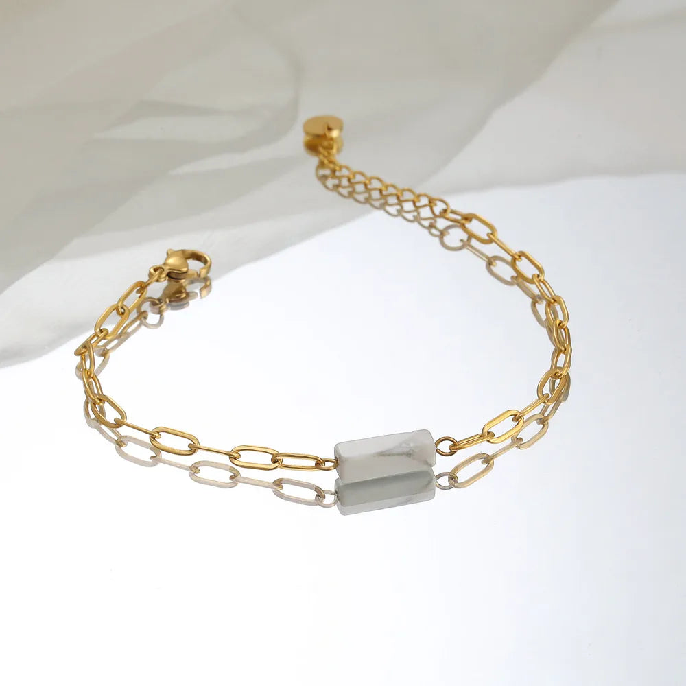 Casual Simple Style Geometric 304 Stainless Steel Natural Stone 18K Gold Plated Bracelets In Bulk