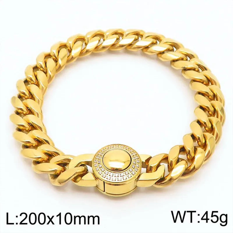 Wholesale Jewelry Casual Simple Style Geometric Titanium Steel Rhinestones 18K Gold Plated Polishing Inlay Bracelets Necklace