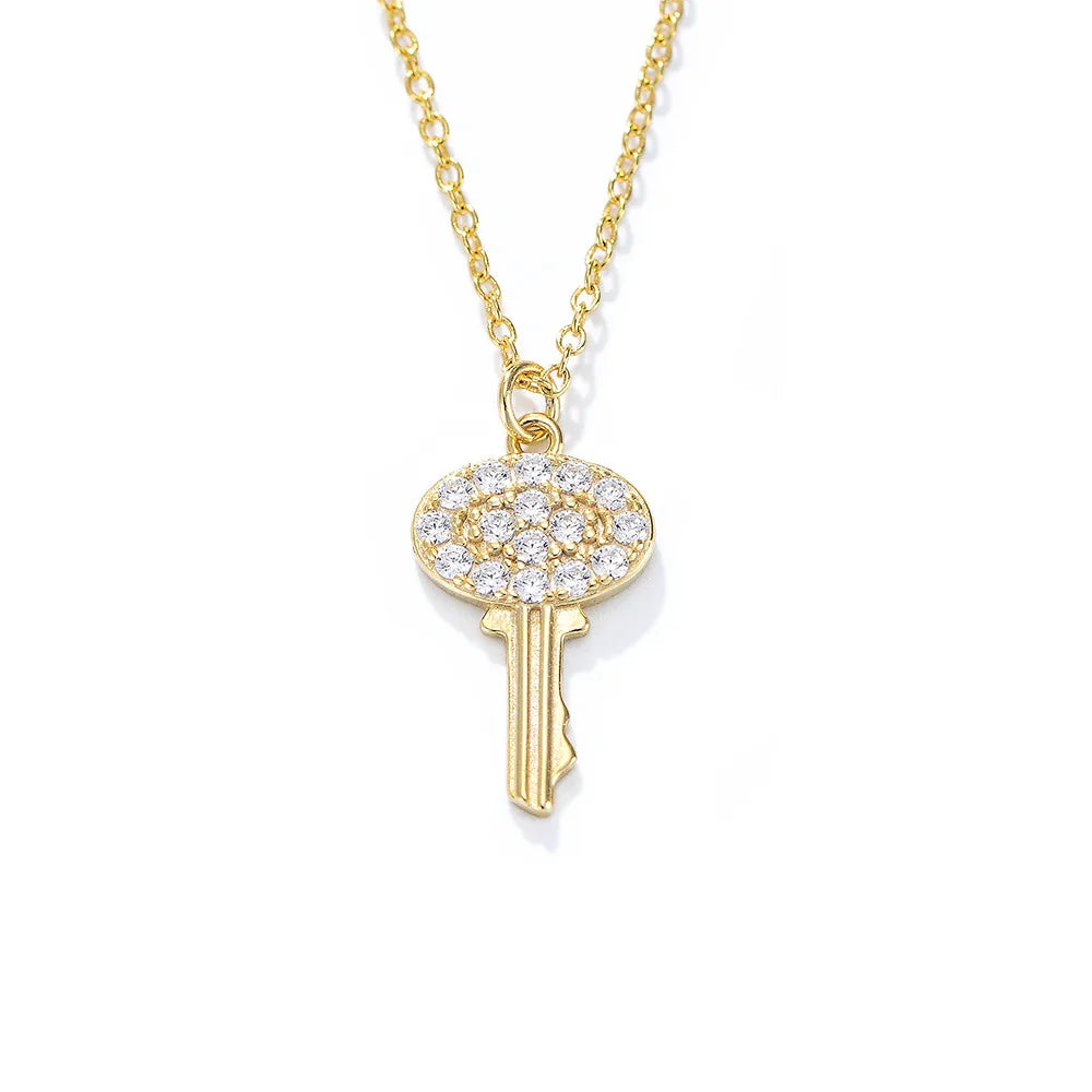 Wholesale Casual Simple Style Key Sterling Silver Zircon Pendant Necklace